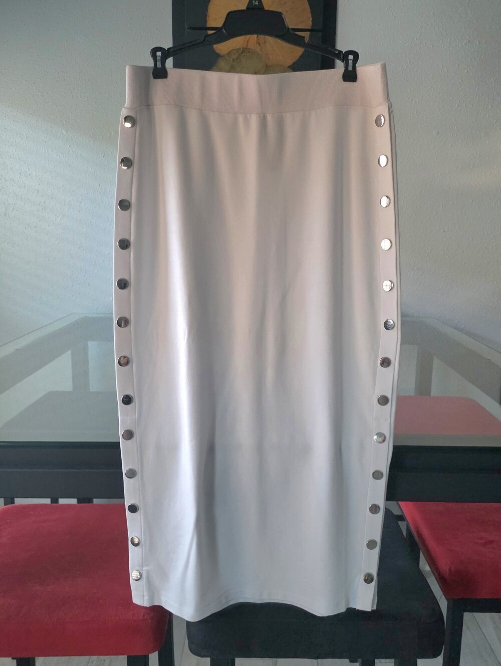 bebe White Maxi Pencil Skirt with Silver Stud Trim NWOT Large